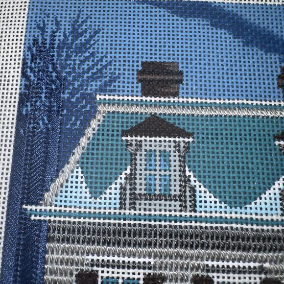 Peter Ashe Hand-Painted Needlepoint Canvas Victorian House Snowy Incomplete - Picture 10 of 16